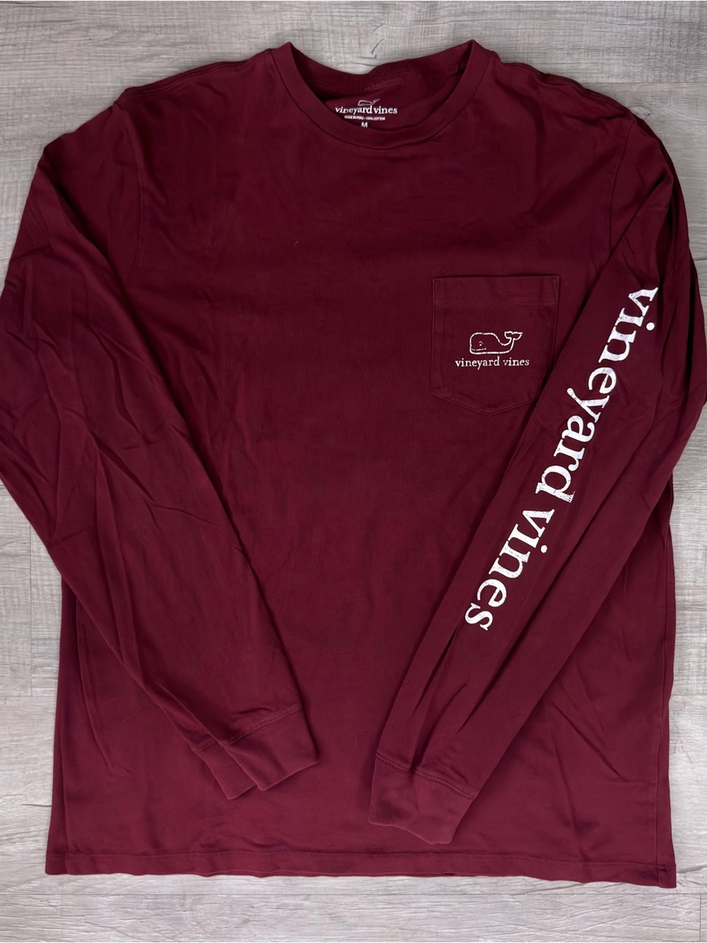 Vineyard Vines Men's Long-Sleeve Pocket Tee in Maroon with White Sleeve Logo